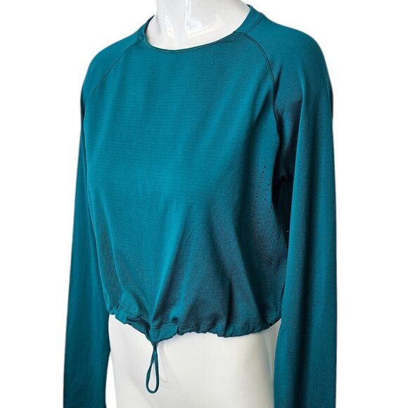 Gymshark Womens Long Sleeve Cinch Bottom Perforated Athletic Shirt, Teal, XS - Picture 2 of 7